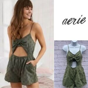 Aerie Khaki Green Front Knot Romper size xs